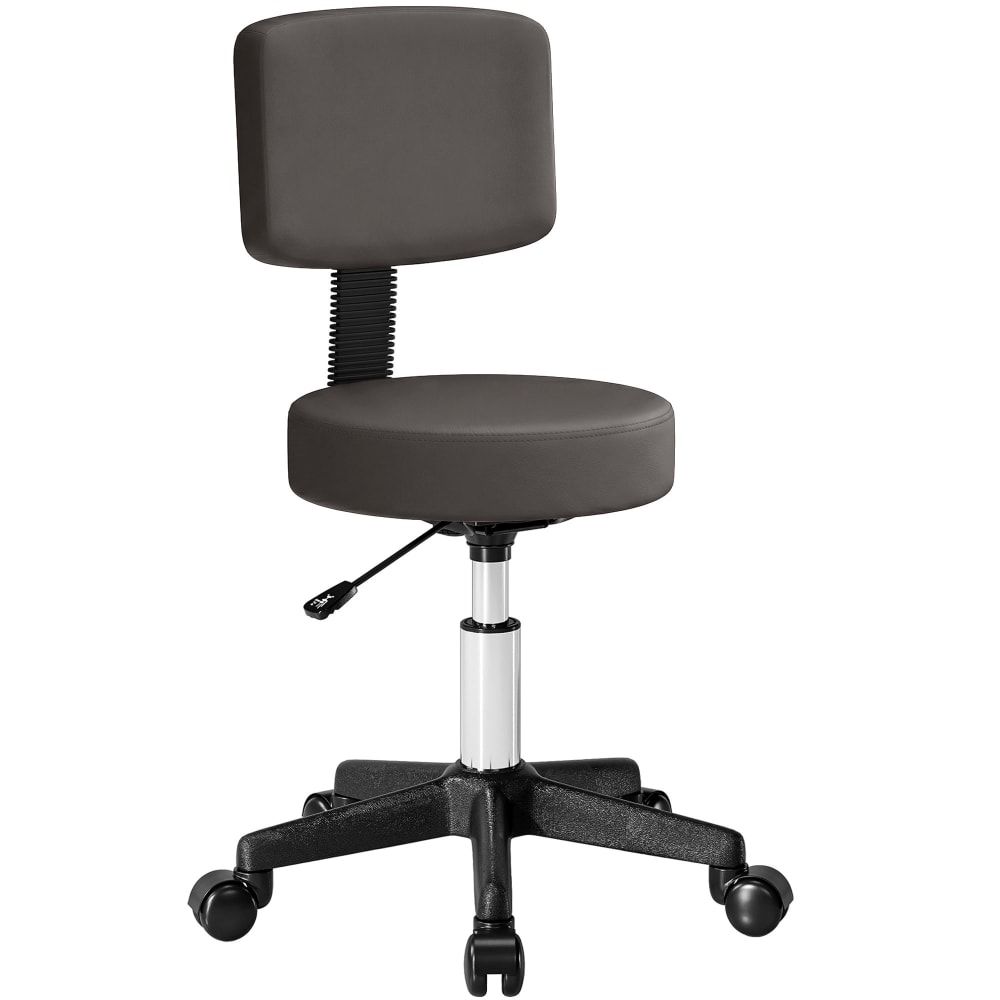 Tabouret de bureau sur roulettes avec dossier cuir pu gris