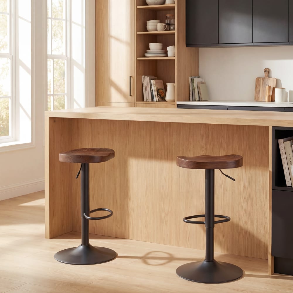 Tabourets de bar lot de 2 réglables bois marron noir