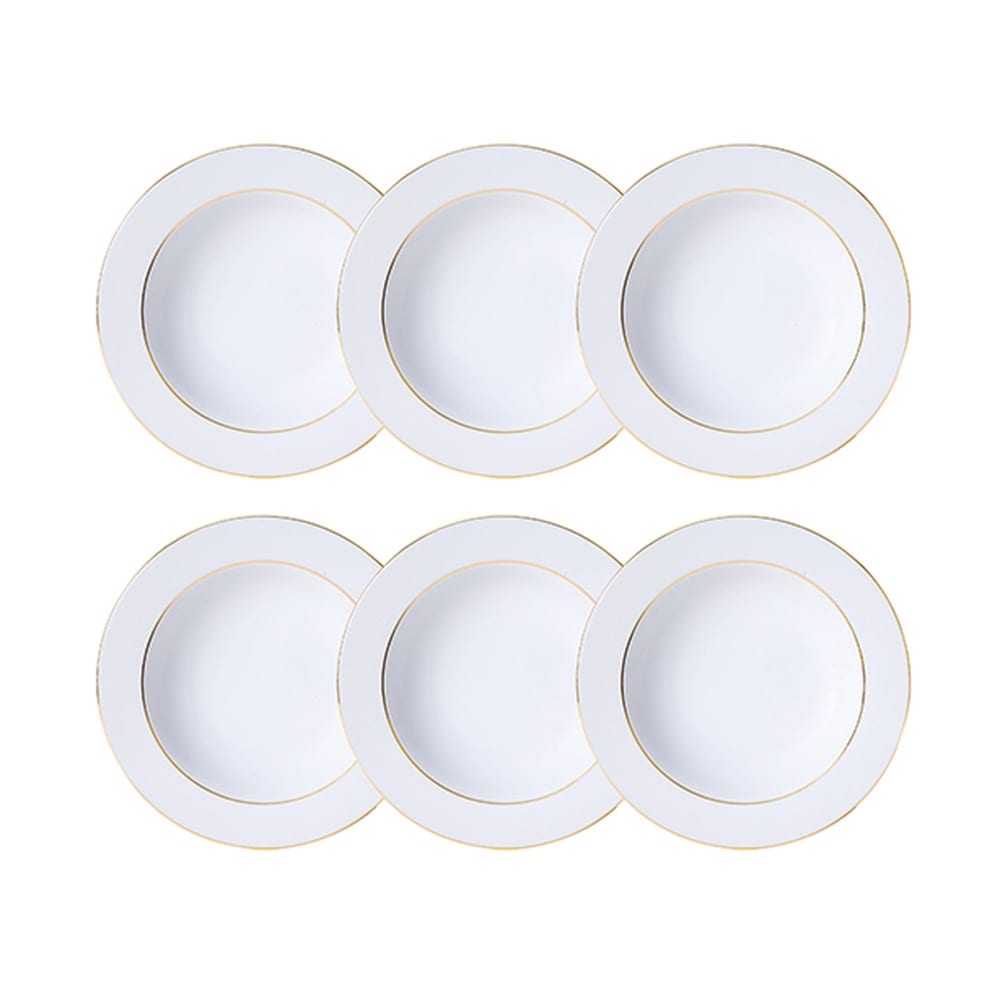 Lot de 6 assiettes creuses 22,5cm en porcelaine blanche et filet or