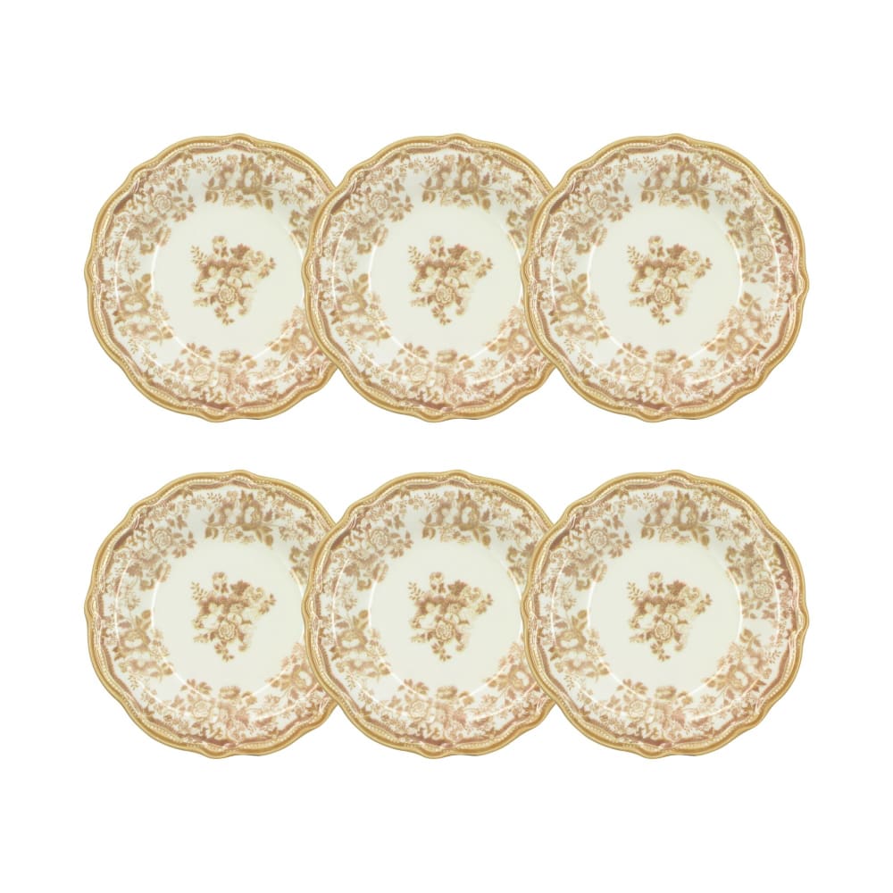 Lot de 6 assiettes creuses fleuries en grès miel 22cm