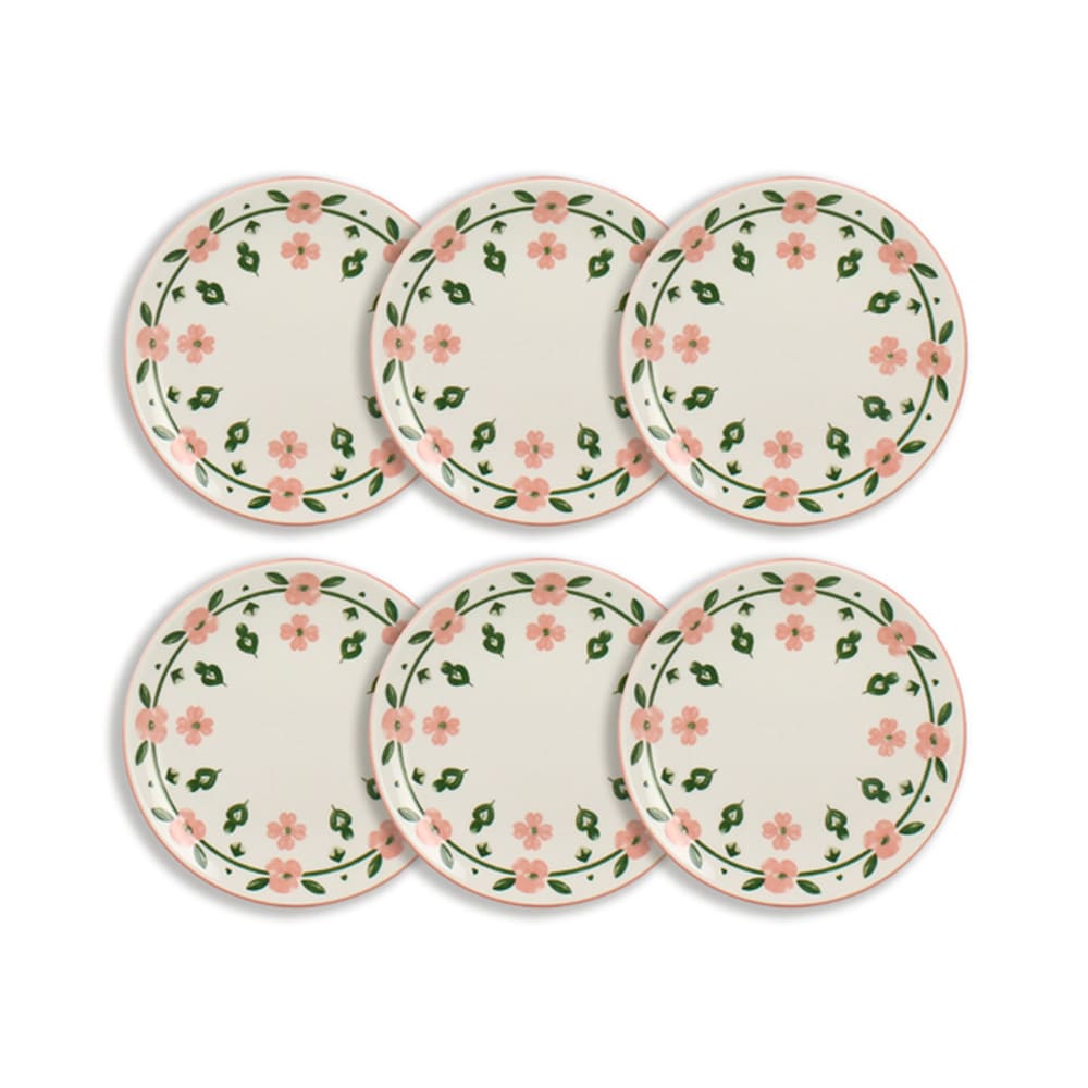 Lot de 6 assiettes à dessert 19cm en porcelaine blanc et rose floral Lot de 6 assiettes à dessert 19cm en porcelaine blanc et rose floral