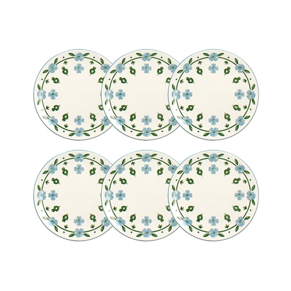 Lot de 6 assiettes à dessert 19cm en porcelaine blanc et bleu floral