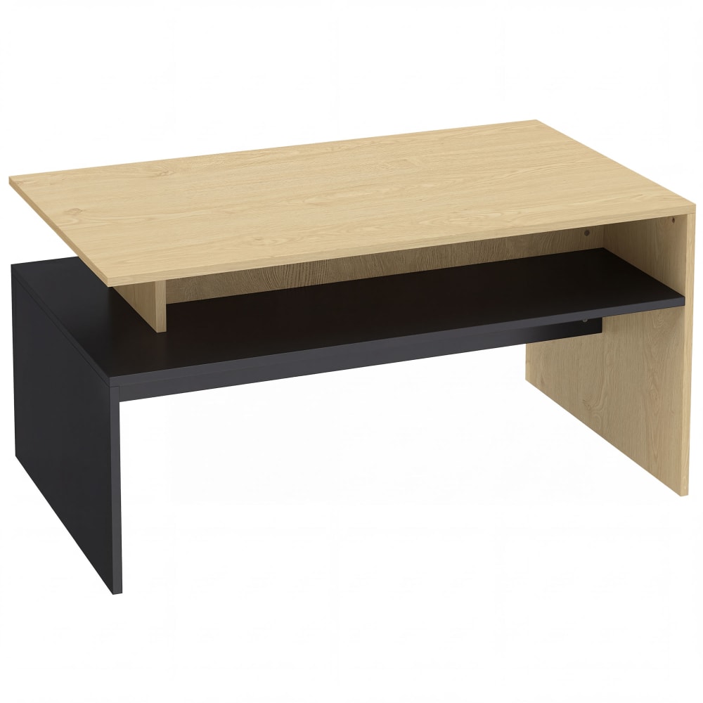 Table basse moderne bicolore avec rangement bois naturel et noir