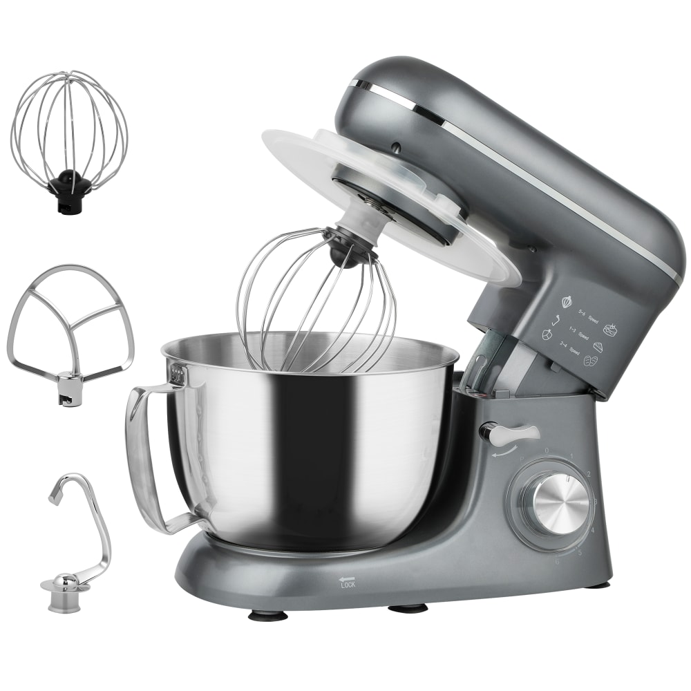 Robot pâtissier 4,5l 1300w 6+p vitesses bol d'acier inoxydable argent