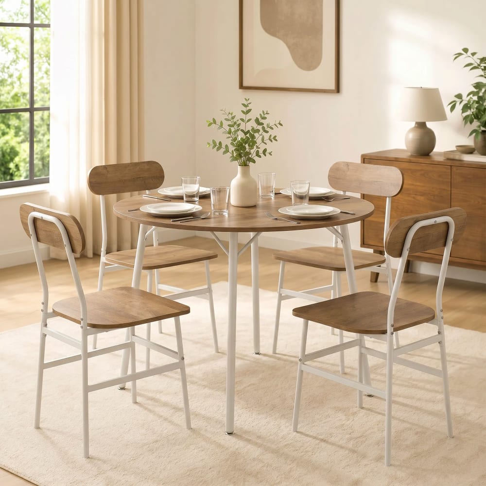 Ensemble table salle à manger avec 4 chaises industriel métal naturel