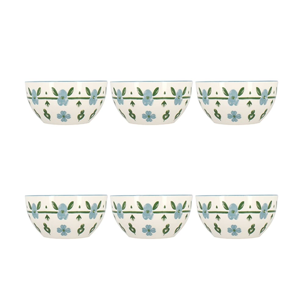 Lot de 6 bols 60cl en porcelaine blanc et bleu floral
