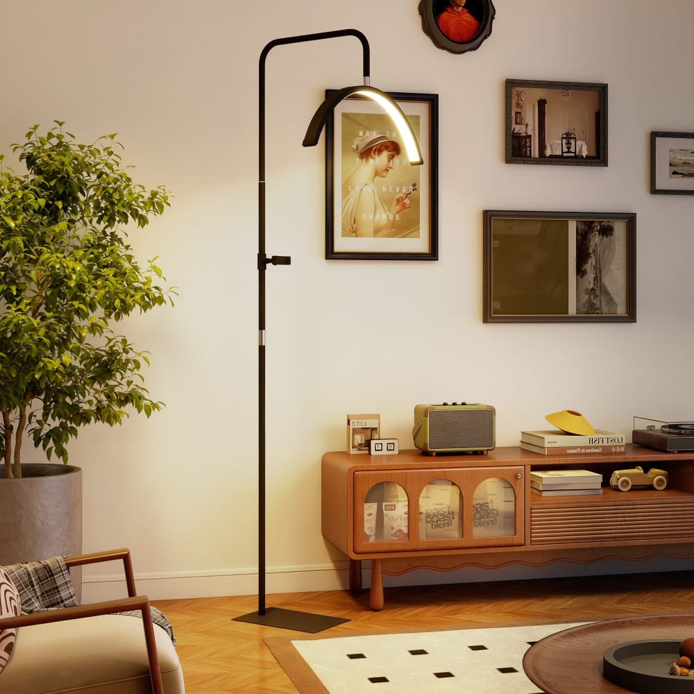 Lampadaire led demi-lune rotative 350° acier et plastique noir — vue 3