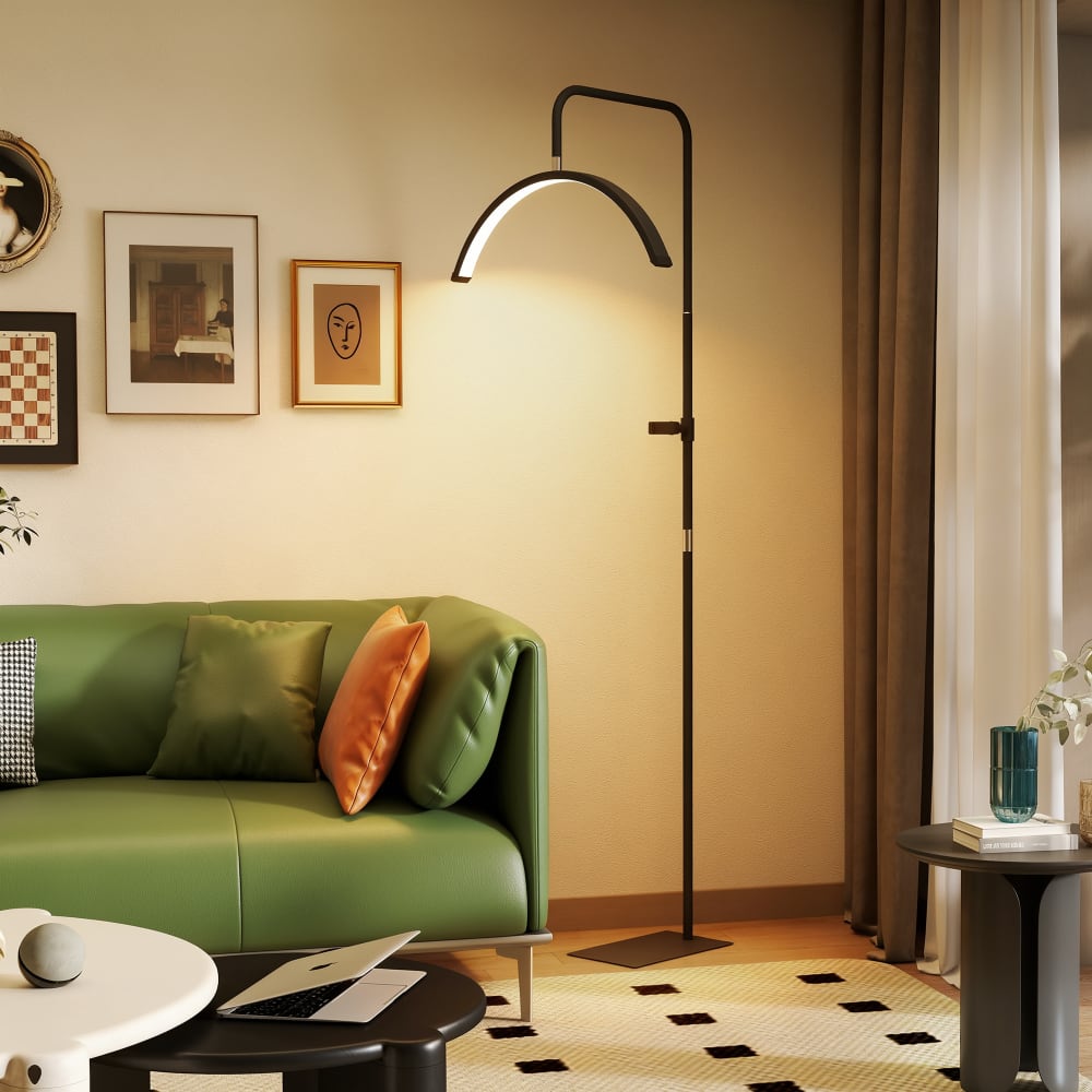 Lampadaire led demi-lune rotative 350° acier et plastique noir — vue 4