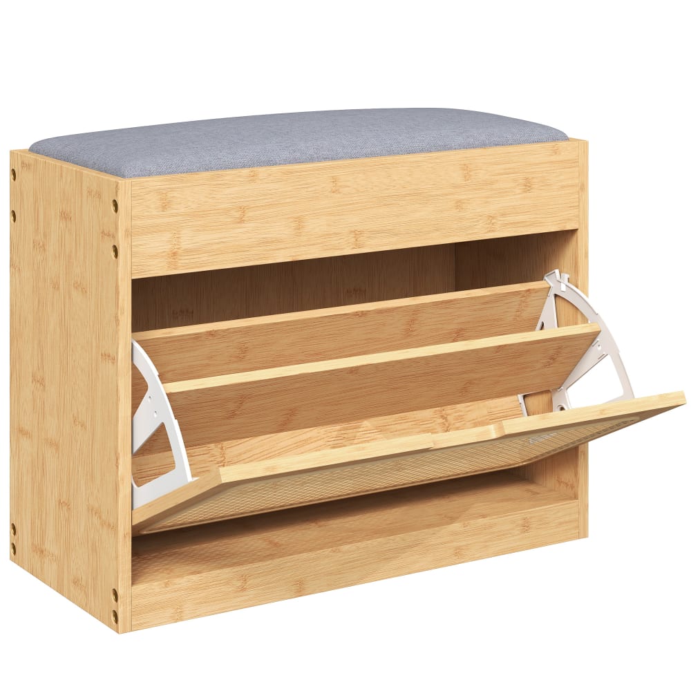 Banc à chaussures porte en rotin bambou bois naturel