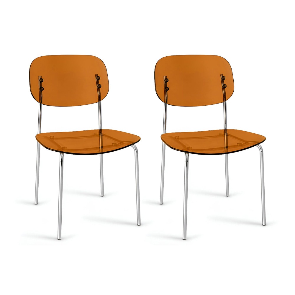 Lot de 2 chaises de table en résine acrylique et métal ambre Lot de 2 chaises de table en résine acrylique et métal ambre