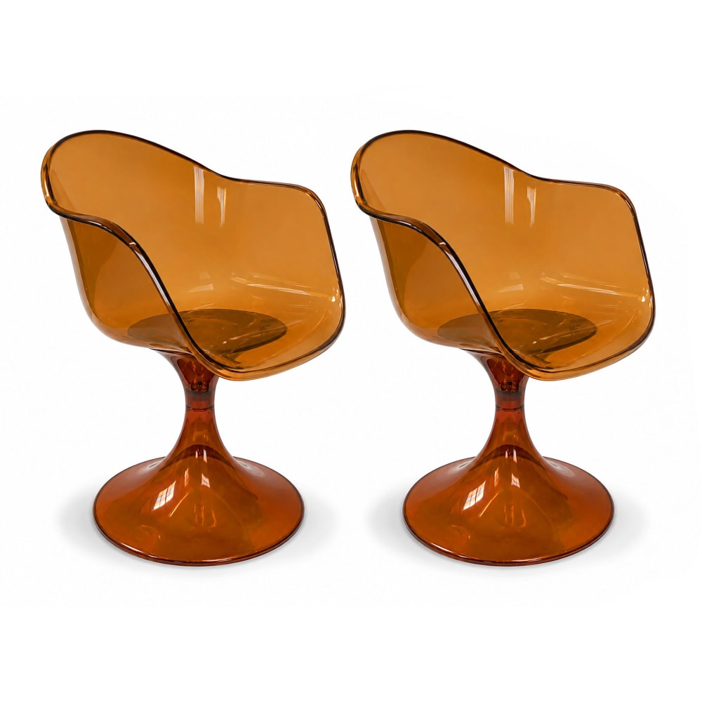 Lot de 2 fauteuils de table en résine acrylique ambre
