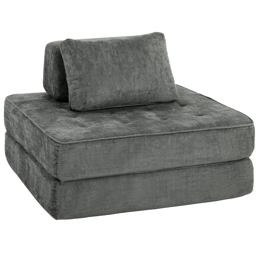 Chauffeuse 1 place dossier et oreiller compressé chenille gris Chauffeuse 1 place dossier et oreiller compressé chenille gris