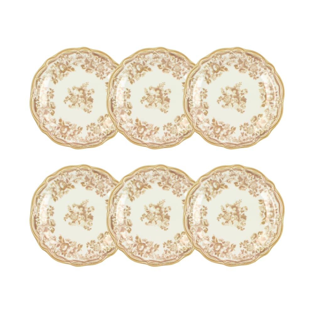 Lot de 6 assiettes à dessert fleuries en grès miel 20cm Lot de 6 assiettes à dessert fleuries en grès miel 20cm