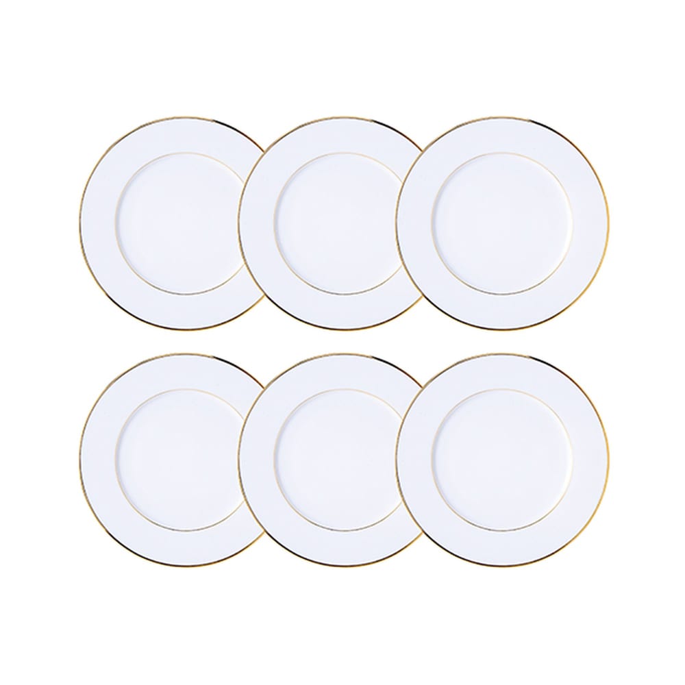 Lot de 6 assiettes à dessert 20,5cm en porcelaine blanche et filet or
