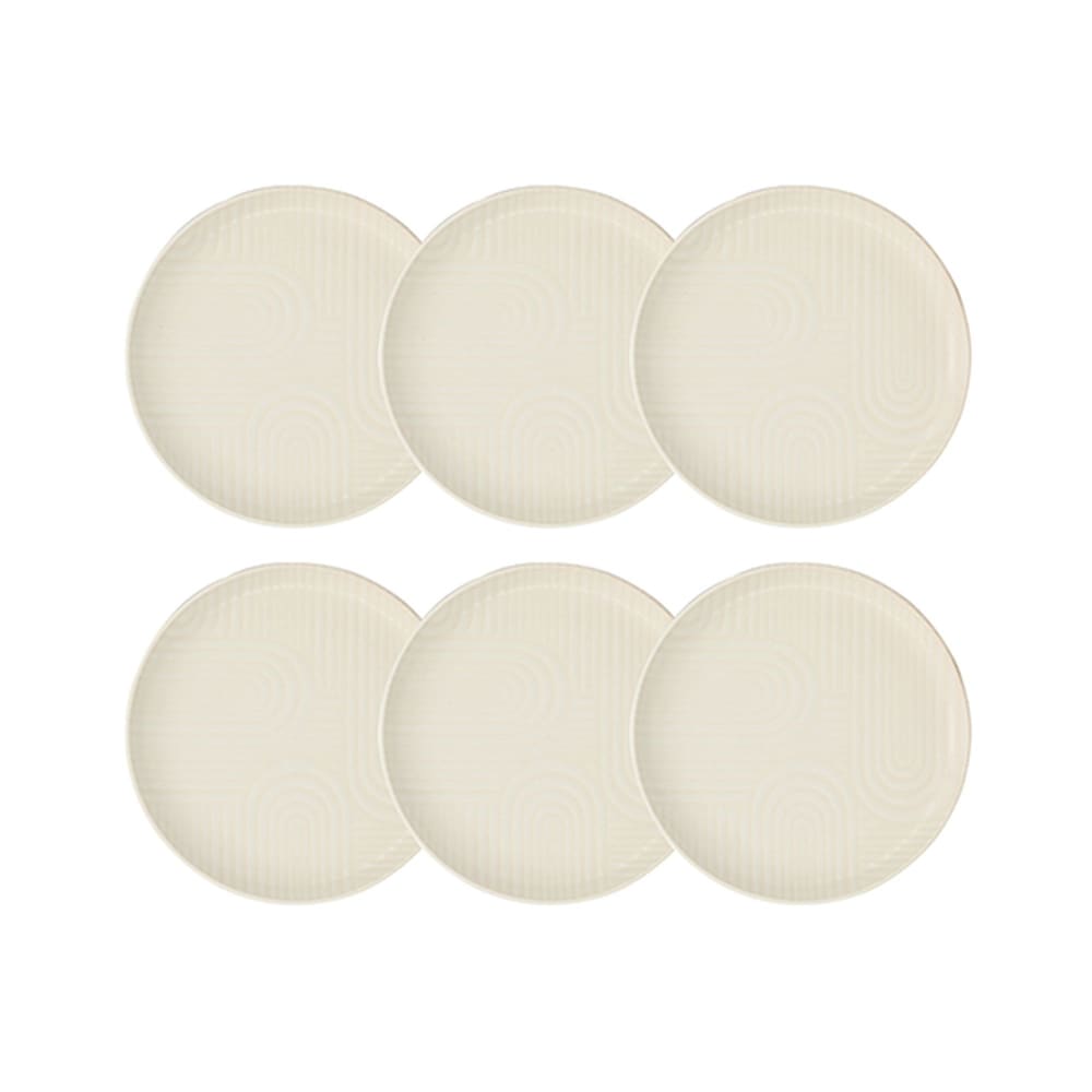 Lot de 6 assiettes à dessert 19cm avec relief en grès blanc