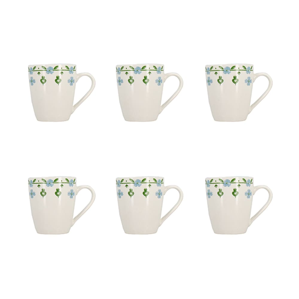 Lot de 6 mugs 36cl en porcelaine blanc et bleu floral