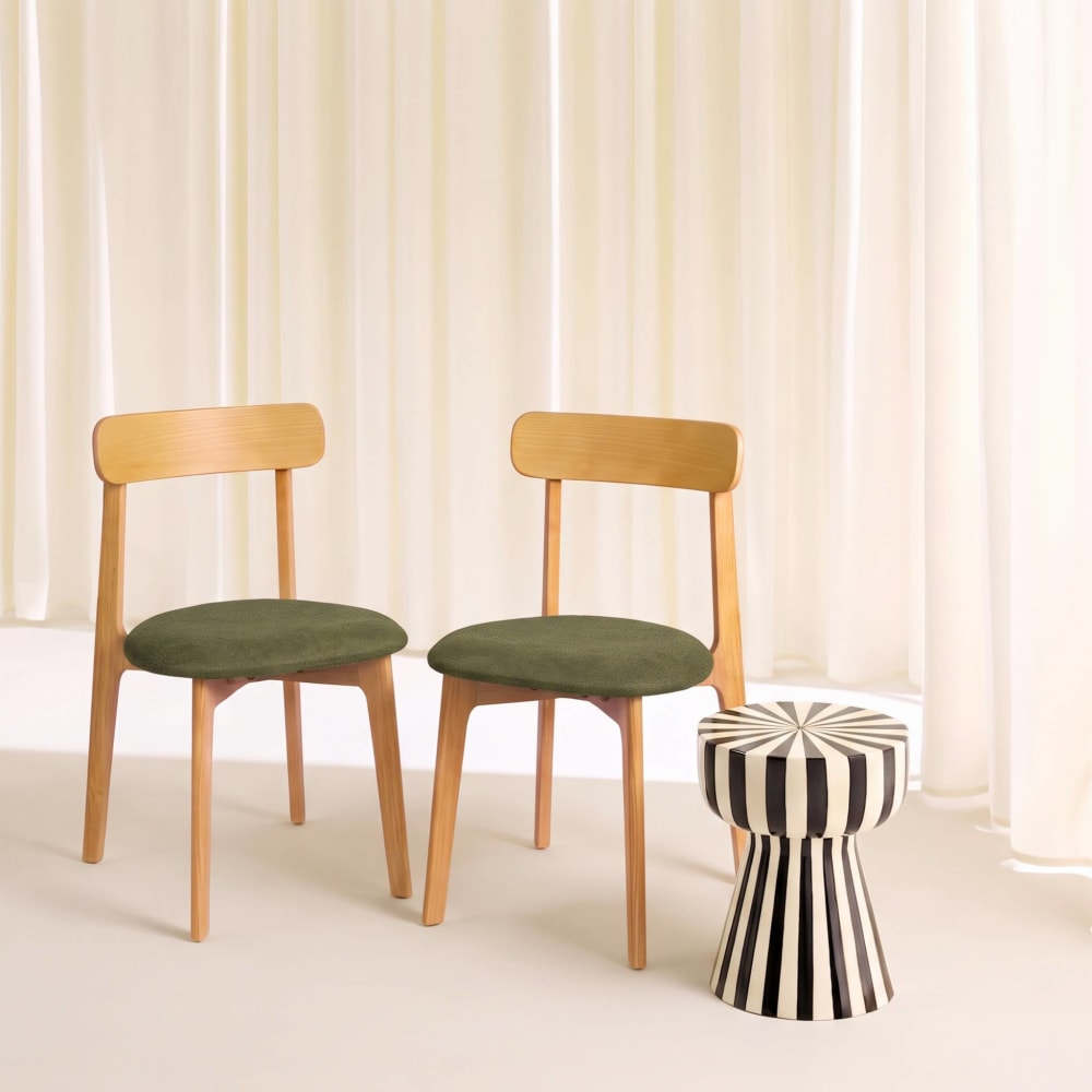 2er-Set Stühle Heveaholz naturfarben Bezug khaki - Maisons Du