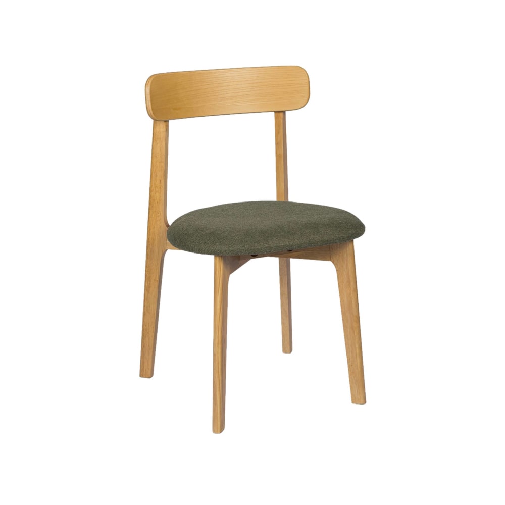 Lot de 2 chaises bois d'hévéa naturel et tissu texturé kaki