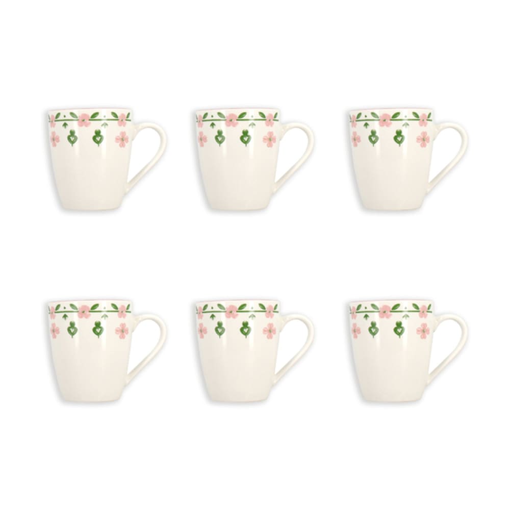 Lot de 6 mugs 36cl en porcelaine blanc et rose floral