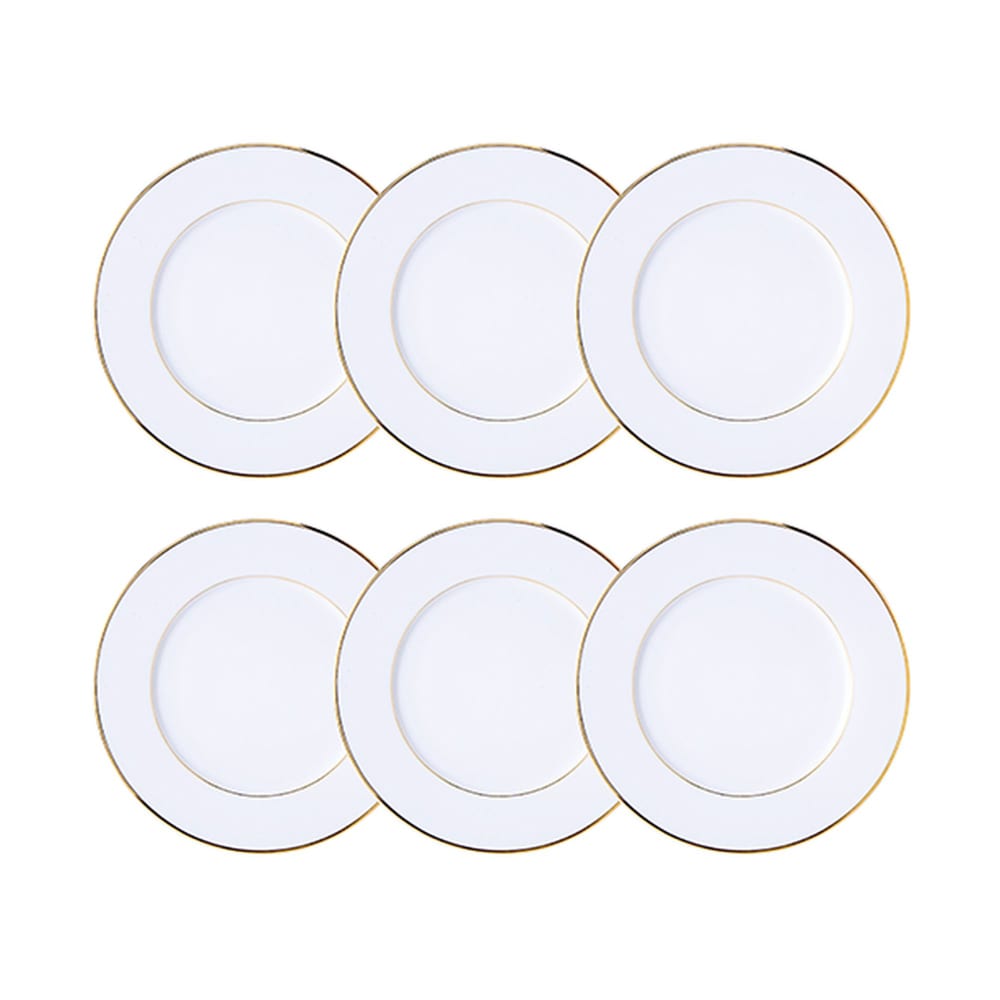 Lot de 6 assiettes plates 26,5cm en porcelaine blanche et filet or