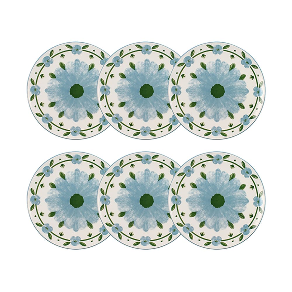 Lot de 6 assiettes plates 27cm en porcelaine blanc et bleu floral