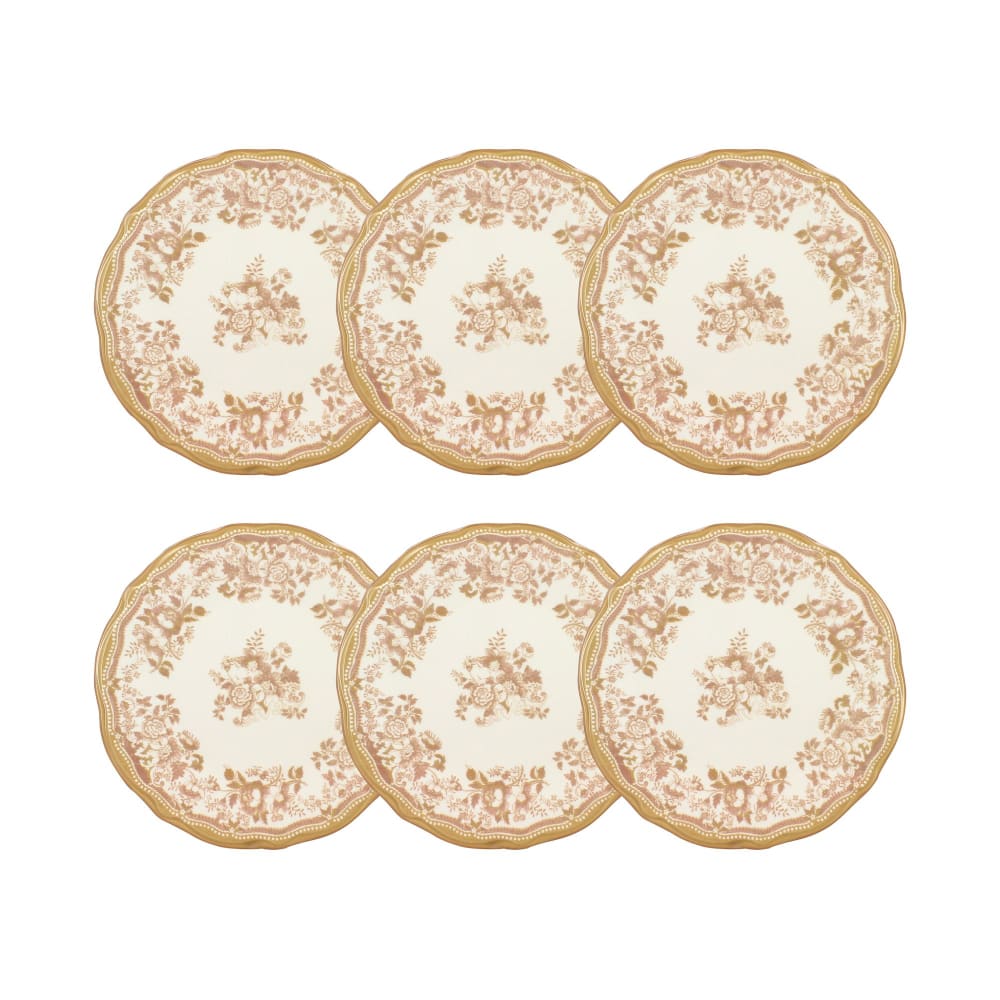 Lot de 6 assiettes plates fleuries en grès miel 26cm