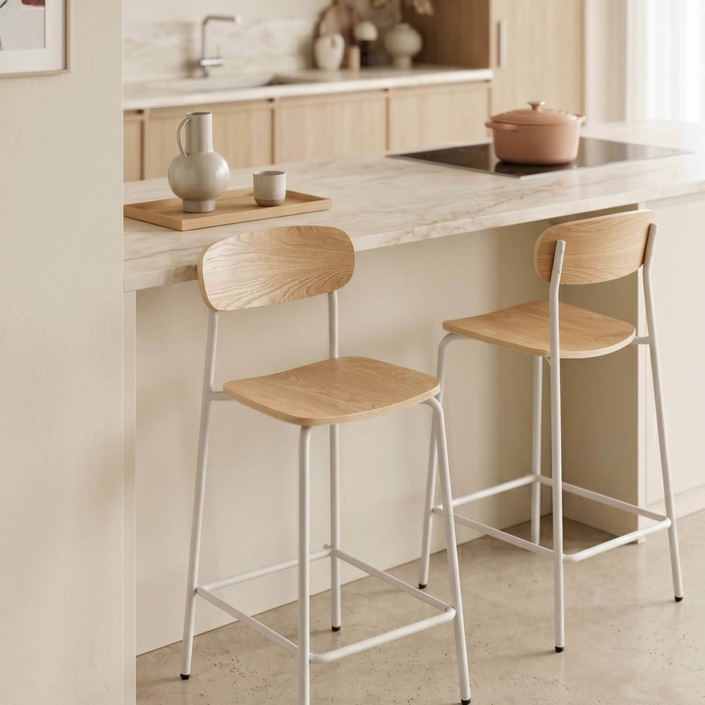 2er-Set Hochstühle aus Metall und Weiß Holz - Maisons Du Monde