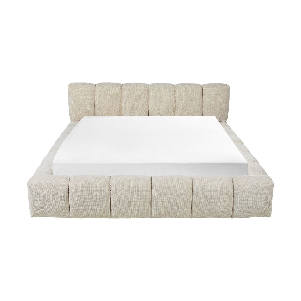 Lit coffre 180 x 200 cm en tissu chenille - crème Lit coffre 180 x 200 cm en tissu chenille - crème