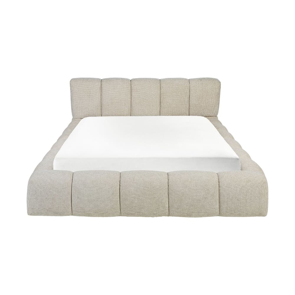 Lit coffre 160 x 200 cm en tissu chenille - crème Lit coffre 160 x 200 cm en tissu chenille - crème