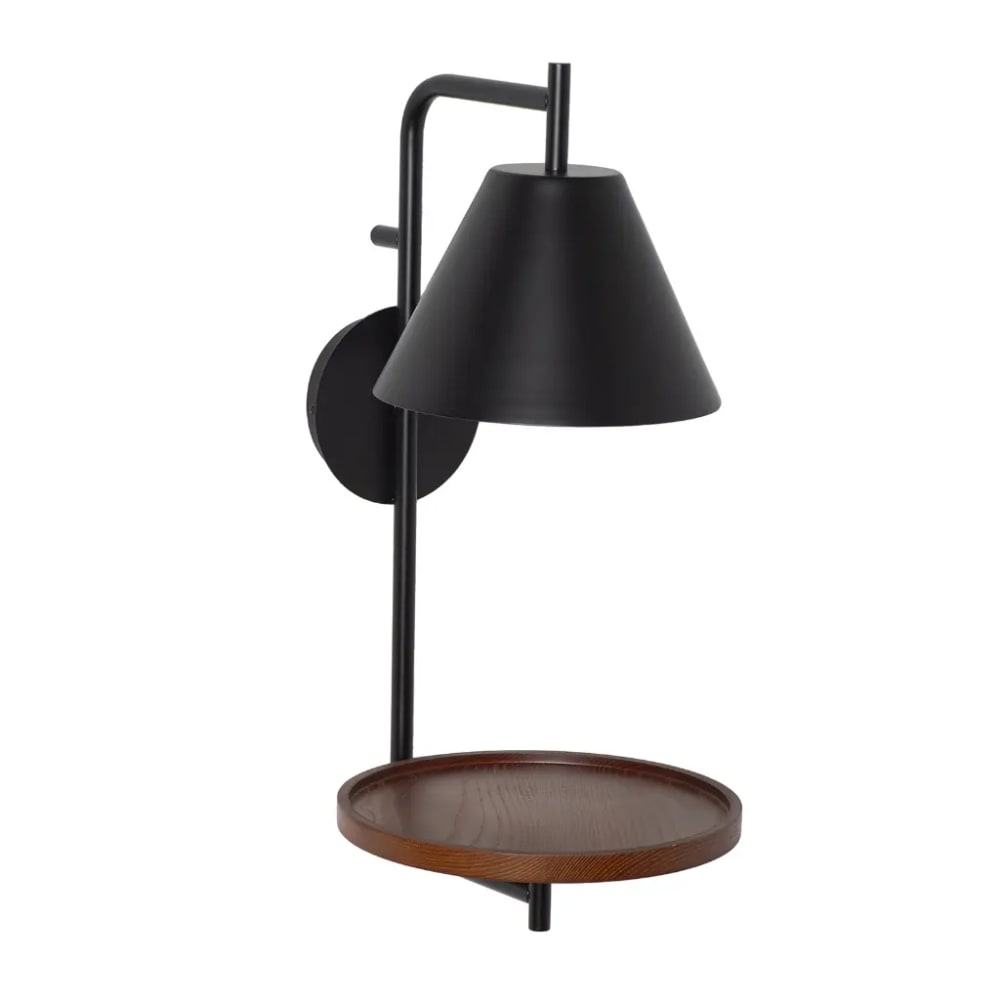 Alpinaluz Wandleuchte Metall schwarz Holzoptik mit Ablage E27 style modern - Metall