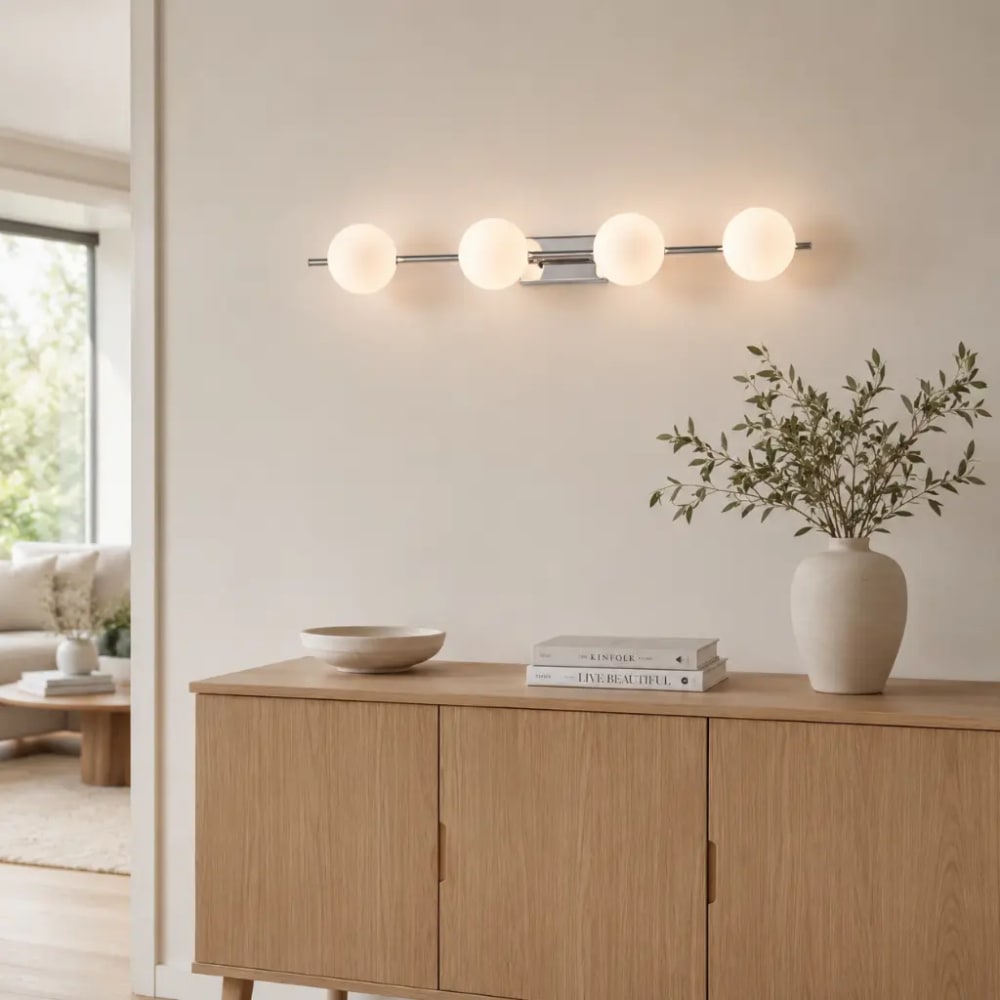 Applique murale métal chromé verre opale 4 globes ø11 cm g9 — vue 3