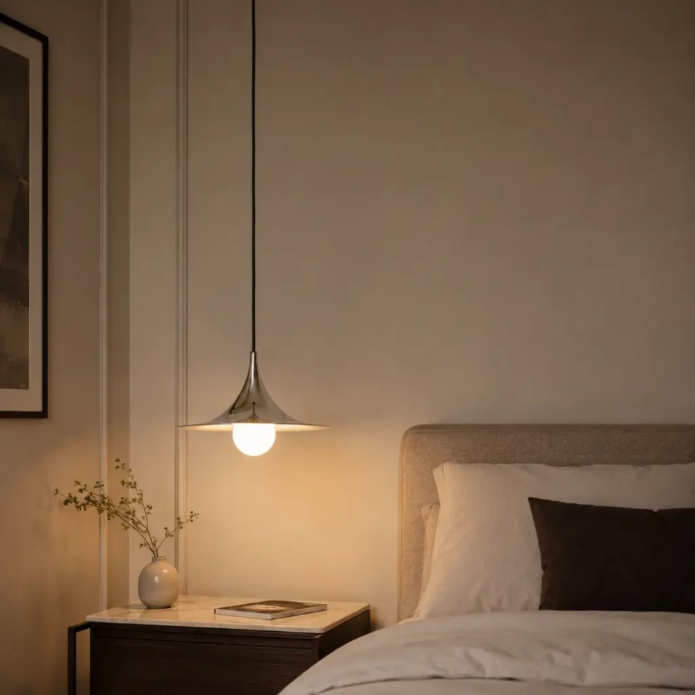 Suspension métal chromé ø30 cm trompette câble 380 cm — vue 3