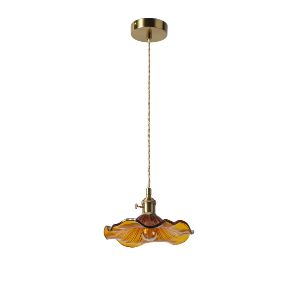 Suspension métal doré verre ambre ondulé ø22,5 cm