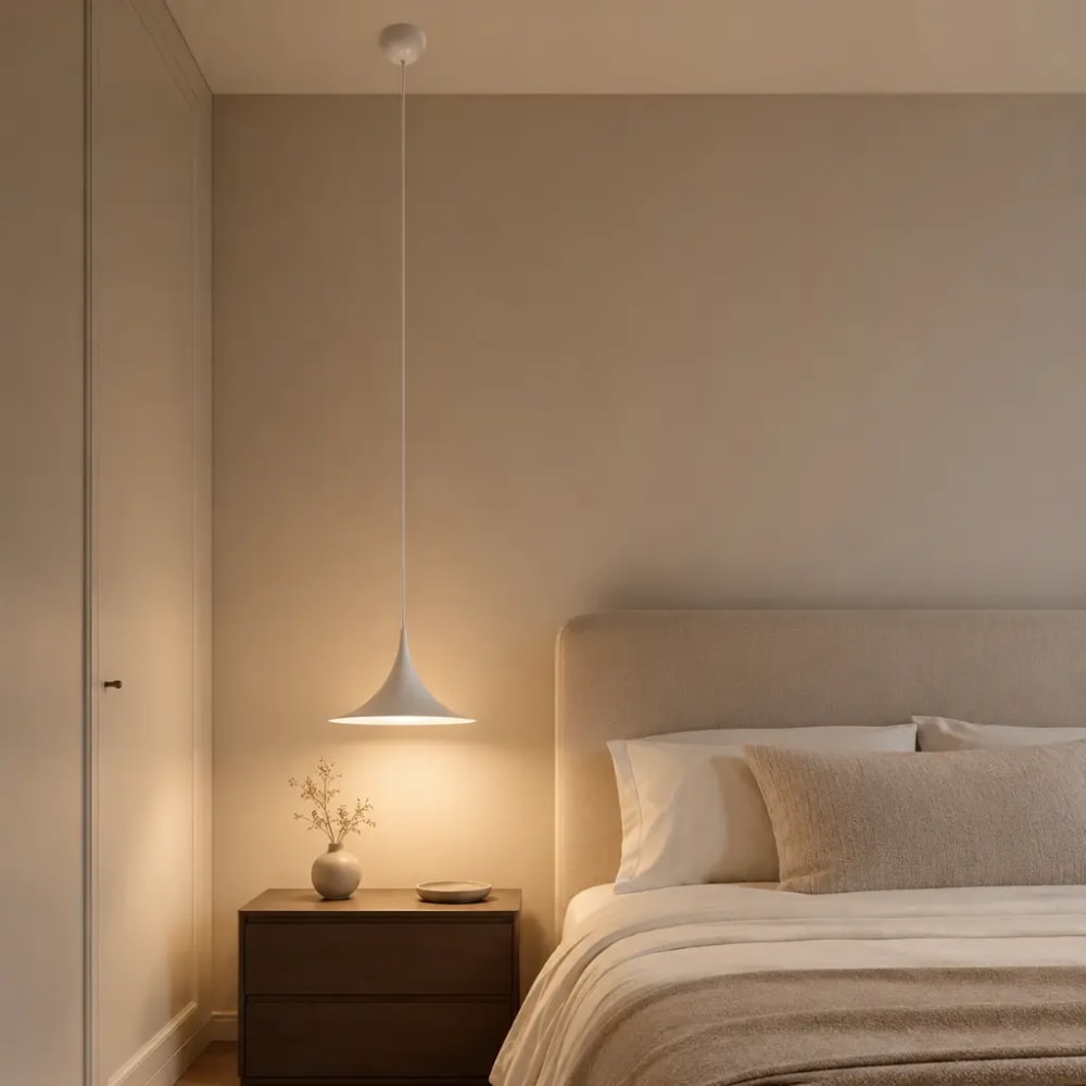 Suspension métal blanc ø30 cm trompette câble 380 cm — vue 3