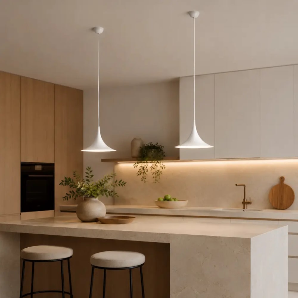 Suspension métal blanc ø30 cm trompette câble 380 cm — vue 4