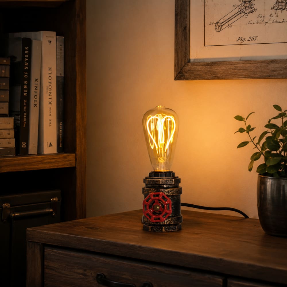 Lampe de table rétro industrielle métal noir tuyau e27 — vue 3