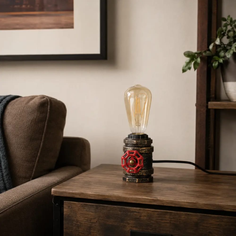 Lampe de table rétro industrielle métal noir tuyau e27 — vue 4