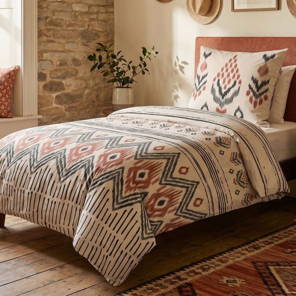 Parure de lit coton ethnic housse couette 140x200cm taie d'oreiller