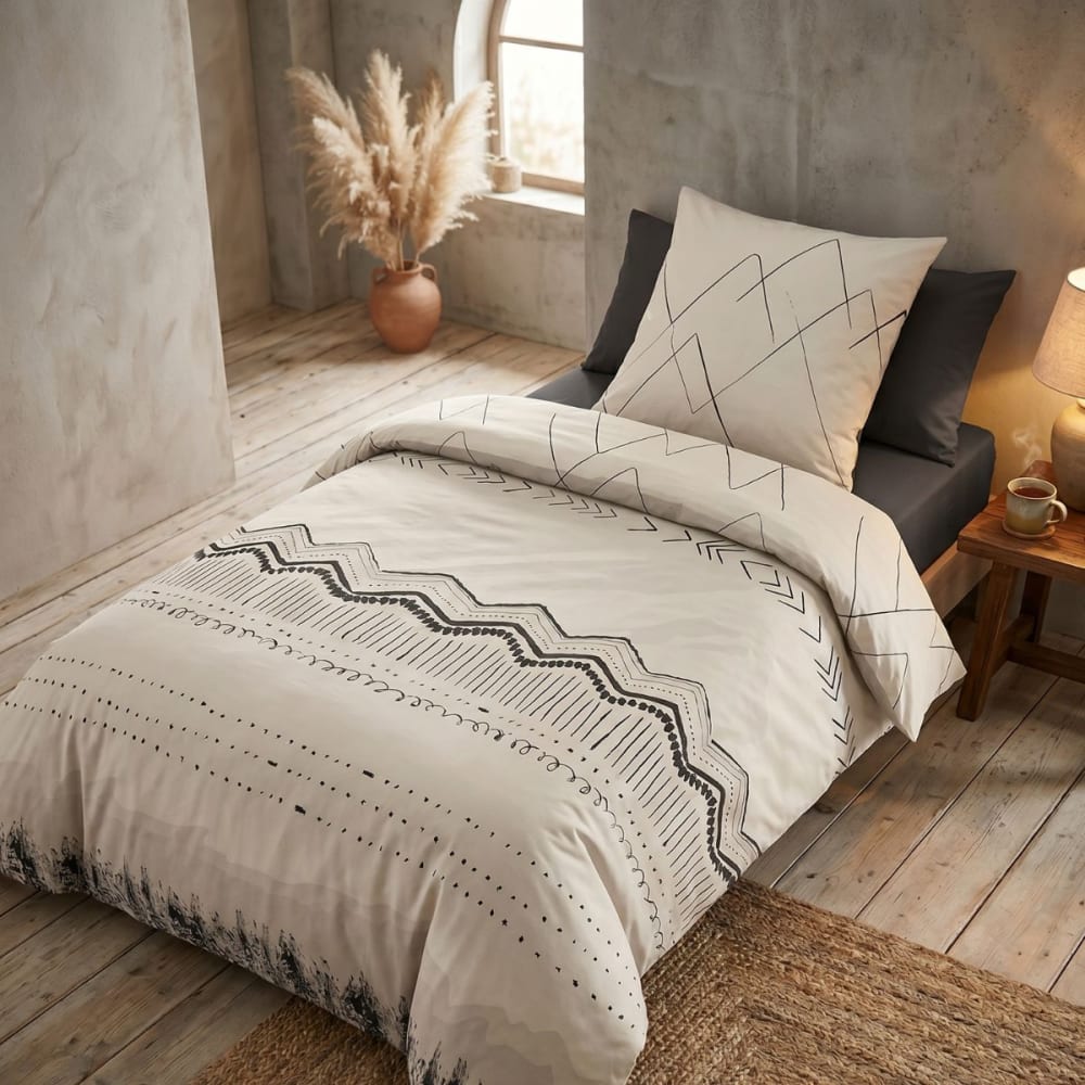 Parure de lit coton ethnic housse couette 140x200cm taie d'oreiller