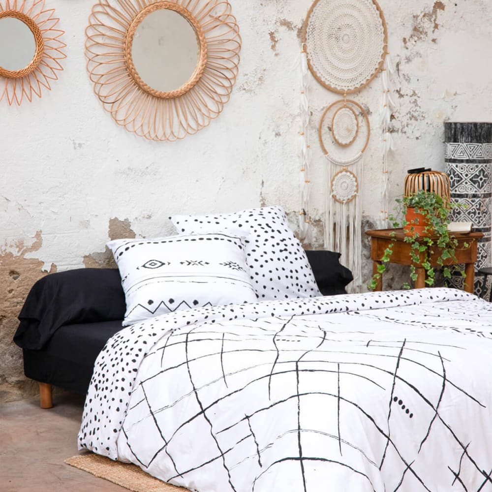 Parure de lit coton ethnic housse couette 200x200cm 2 taies d'oreiller