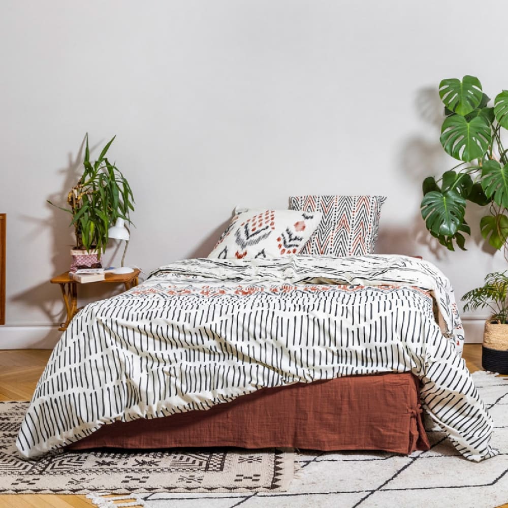 Parure de lit coton ethnic housse couette 200x200cm 2 taies d'oreiller