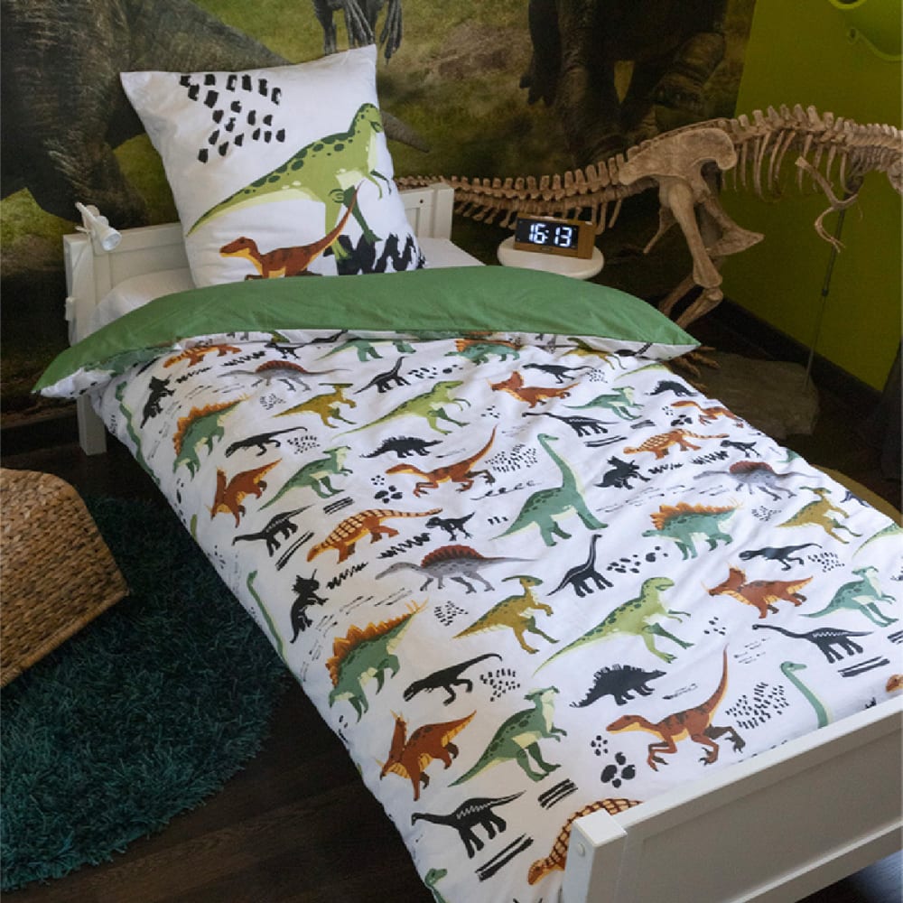 Parure de lit coton dino housse couette 140x200cm taie d'oreiller