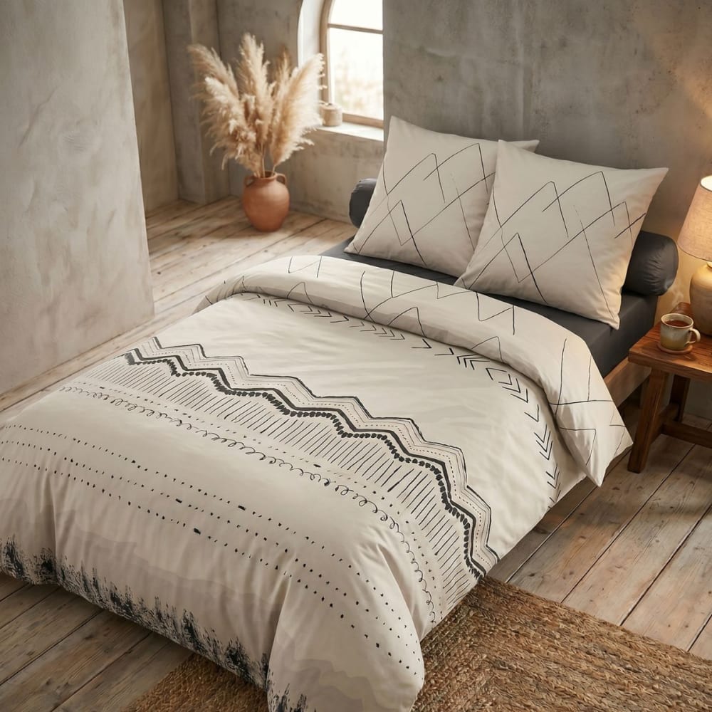 Parure de lit coton ethnic housse couette 240x220cm 2 taies d'oreiller