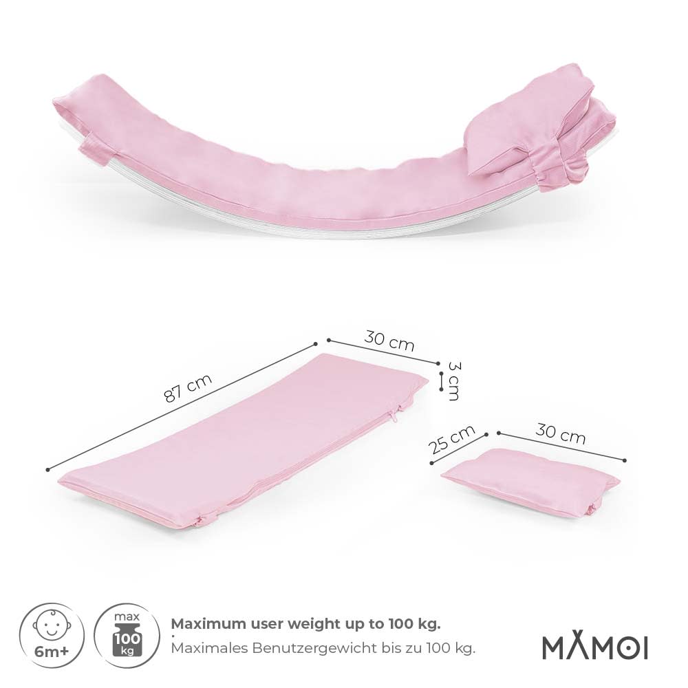 Planche d'équilibre pour enfant en contreplaqué et matelas rose (Mamoi) - Image 2