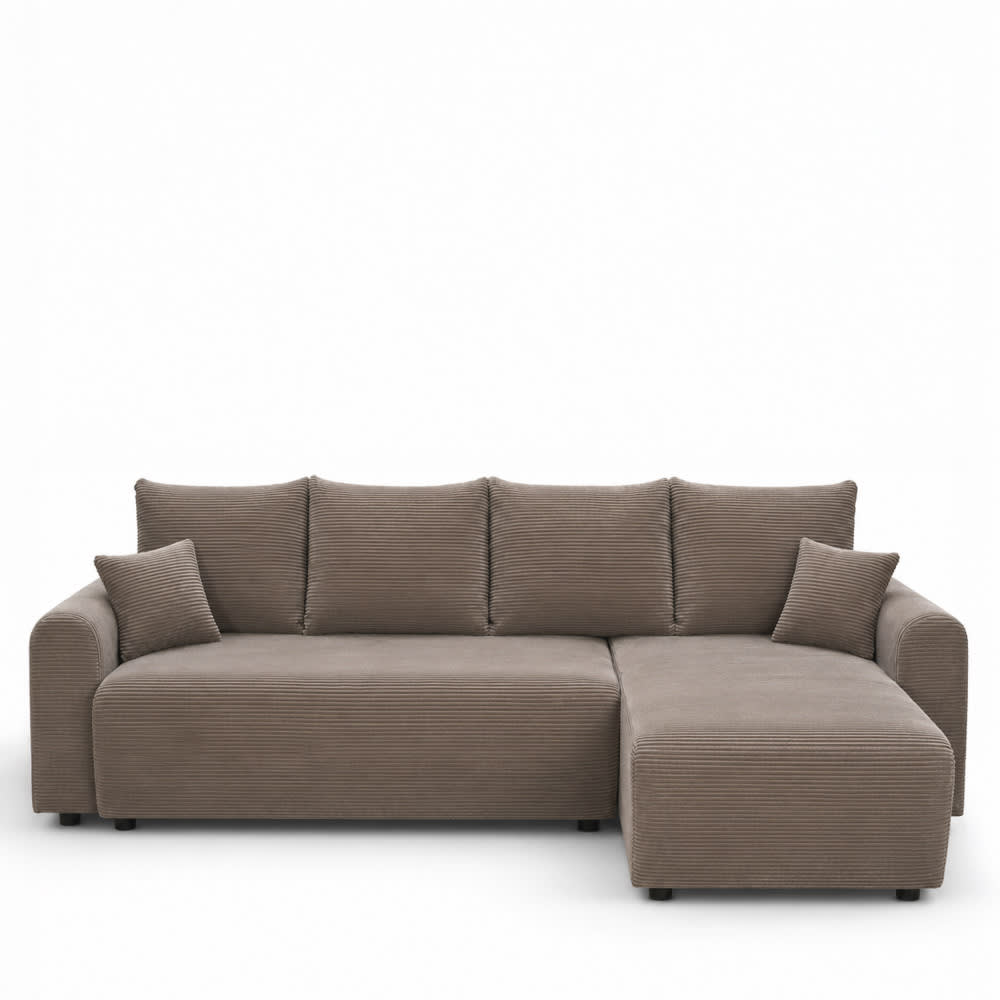 Canapé d'angle convertible réversible 4 places en velours côtelé taupe