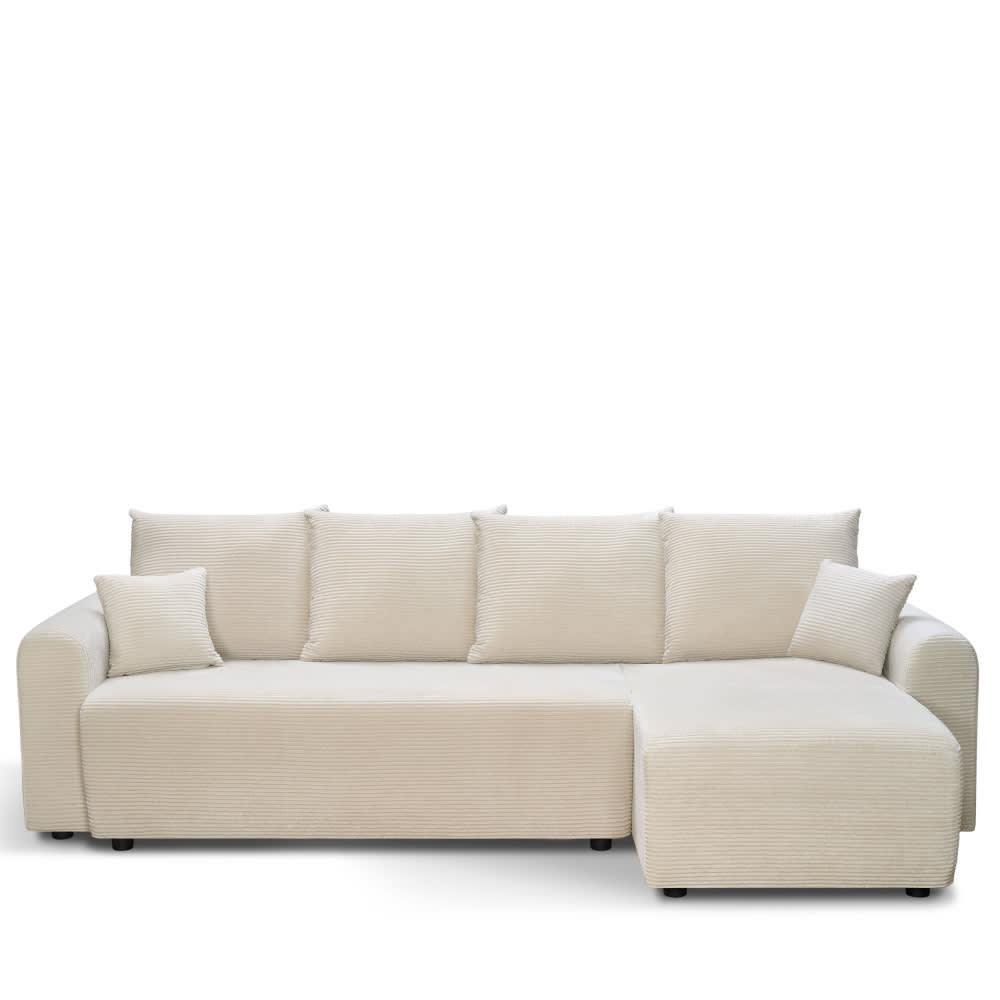 Canapé d'angle convertible réversible 4 places velours côtelé beige