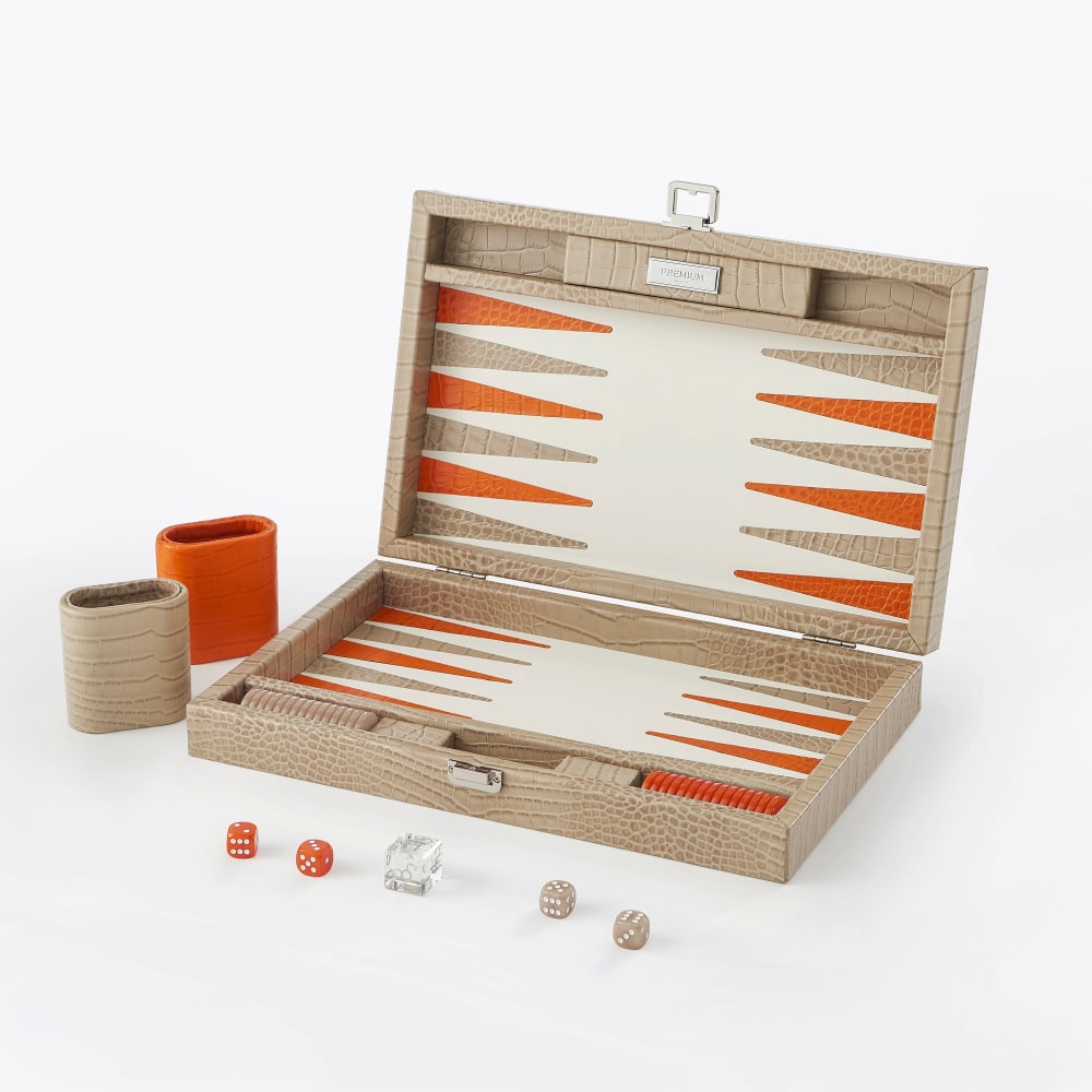 Backgammon medium en cuir beige