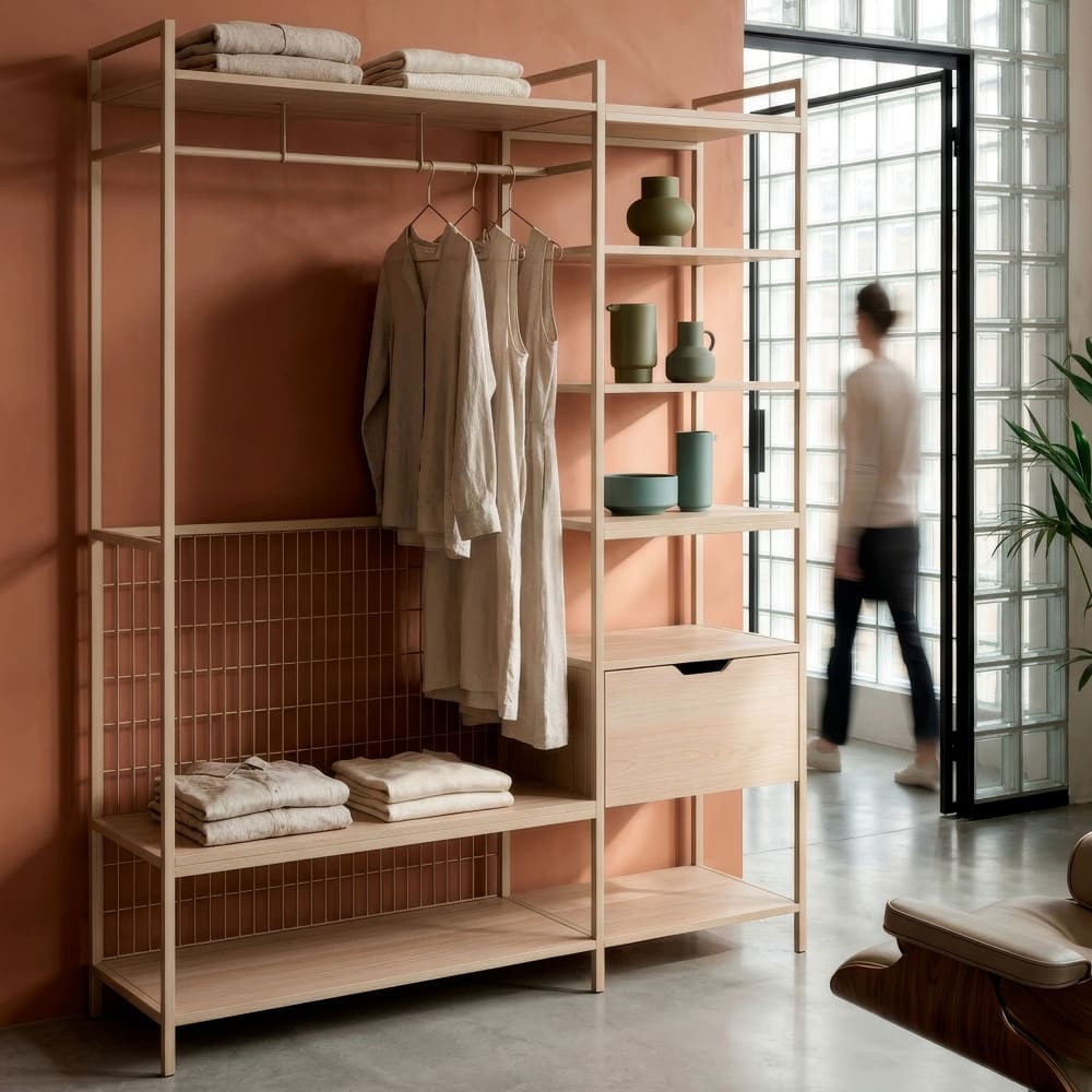 Dressing ouvert modulable métal & bois 2 éléments l140xh179,5cm beige