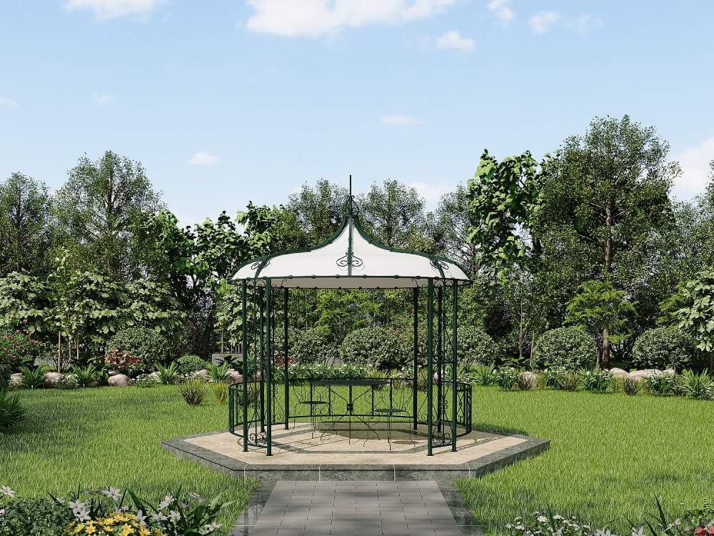 Kiosque de jardin acier vert sapin — vue 3
