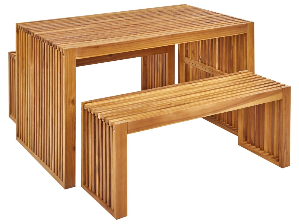 Set de salle à manger d'extérieur 4 personnes en bois d'acacia marron Set de salle à manger d'extérieur 4 personnes en bois d'acacia marron